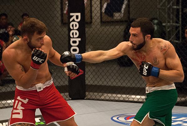 LAS VEGAS, NV - APRIL 3: (R-L) Enrique Marin punches Kevin Mendinilla during the filming of The Ultimate Fighter Latin America: Team Gastelum vs Team Escudero on April 3, 2015 in Las Vegas, Nevada. (Photo by Brandon Magnus/Zuffa LLC/Zuffa LLC via Getty