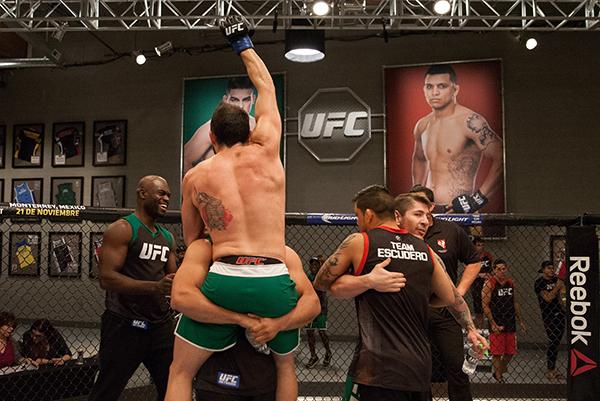 LAS VEGAS, NV - APRIL 3: Enrique Marin celebrates his victory over Kevin Mendinilla during the filming of The Ultimate Fighter Latin America: Team Gastelum vs Team Escudero on April 3, 2015 in Las Vegas, Nevada. (Photo by Brandon Magnus/Zuffa LLC/Zuffa