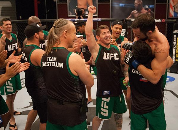LAS VEGAS, NV - APRIL 3: Enrique Marin celebrates his victory over Kevin Mendinilla during the filming of The Ultimate Fighter Latin America: Team Gastelum vs Team Escudero on April 3, 2015 in Las Vegas, Nevada. (Photo by Brandon Magnus/Zuffa LLC/Zuffa