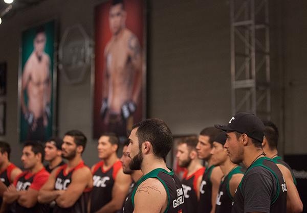 LAS VEGAS, NV - APRIL 3: Team Gastelum and Team Escudero wait to hear who the next matchup will be during the filming of The Ultimate Fighter Latin America: Team Gastelum vs Team Escudero on April 3, 2015 in Las Vegas, Nevada. (Photo by Brandon Magnus/Z
