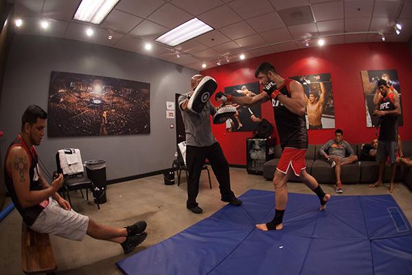 LAS VEGAS, NV - APRIL 14: Polo Reyes warms up before facing Christhian Soto during the filming of The Ultimate Fighter Latin America: Team Gastelum vs Team Escudero on April 14, 2015 in Las Vegas, Nevada. (Photo by Brandon Magnus/Zuffa LLC/Zuffa LLC via