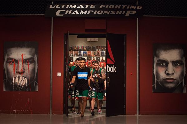 LAS VEGAS, NV - APRIL 14: Christhian Soto prepares to enter the Octagon before facing Polo Reyes during the filming of The Ultimate Fighter Latin America: Team Gastelum vs Team Escudero on April 14, 2015 in Las Vegas, Nevada. (Photo by Brandon Magnus/Zu