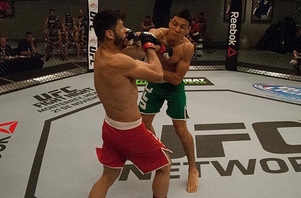 LAS VEGAS, NV - APRIL 14:  (R-L) Christhian Soto punches Polo Reyes during the filming of The Ultimate Fighter Latin America: Team Gastelum vs Team Escudero  on April 14, 2015 in Las Vegas, Nevada. (Photo by Brandon Magnus/Zuffa LLC/Zuffa LLC via Getty Im