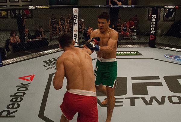LAS VEGAS, NV - APRIL 14: (L-R) Polo Reyes punches Christhian Soto during the filming of The Ultimate Fighter Latin America: Team Gastelum vs Team Escudero on April 14, 2015 in Las Vegas, Nevada. (Photo by Brandon Magnus/Zuffa LLC/Zuffa LLC via Getty Im