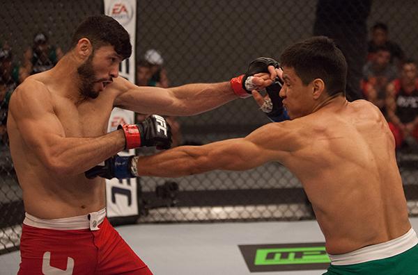 LAS VEGAS, NV - APRIL 14: (R-L) Christhian Soto punches Polo Reyes during the filming of The Ultimate Fighter Latin America: Team Gastelum vs Team Escudero on April 14, 2015 in Las Vegas, Nevada. (Photo by Brandon Magnus/Zuffa LLC/Zuffa LLC via Getty Im