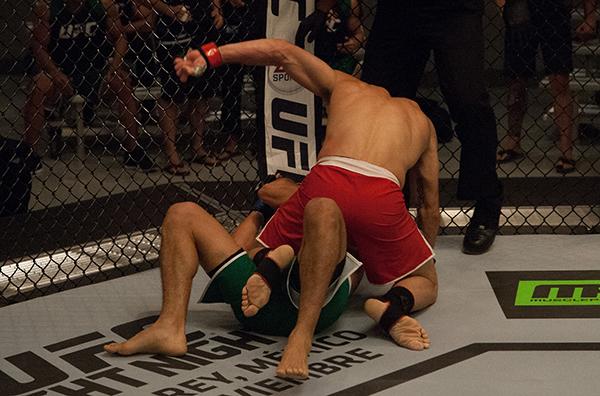 LAS VEGAS, NV - APRIL 14: Polo Reyes (top) punches Christhian Soto during the filming of The Ultimate Fighter Latin America: Team Gastelum vs Team Escudero on April 14, 2015 in Las Vegas, Nevada. (Photo by Brandon Magnus/Zuffa LLC/Zuffa LLC via Getty Im