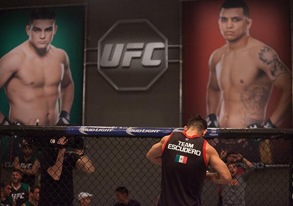 LAS VEGAS, NV - APRIL 14: Polo Reyes celebrates his victory over Christhian Soto during the filming of The Ultimate Fighter Latin America: Team Gastelum vs Team Escudero on April 14, 2015 in Las Vegas, Nevada. (Photo by Brandon Magnus/Zuffa LLC/Zuffa LL