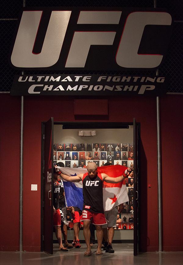 LAS VEGAS, NV - APRIL 14: Vernon Ramos prepares to enter the Octagon before facing Wilmer Fernandez during the filming of The Ultimate Fighter Latin America: Team Gastelum vs Team Escudero on April 14, 2015 in Las Vegas, Nevada. (Photo by Brandon Magnus