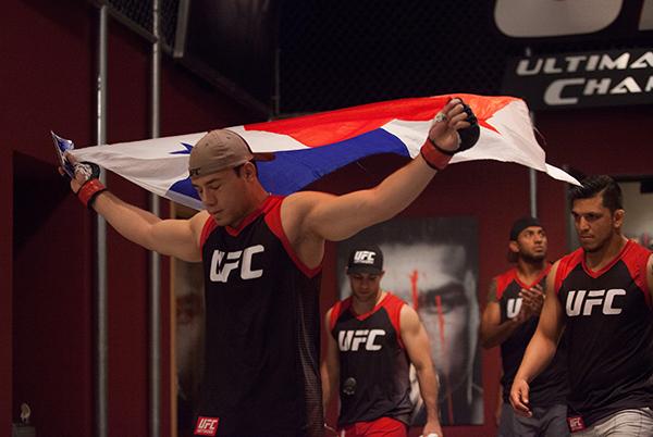 LAS VEGAS, NV - APRIL 14: Vernon Ramos prepares to enter the Octagon before facing Wilmer Fernandez during the filming of The Ultimate Fighter Latin America: Team Gastelum vs Team Escudero on April 14, 2015 in Las Vegas, Nevada. (Photo by Brandon Magnus