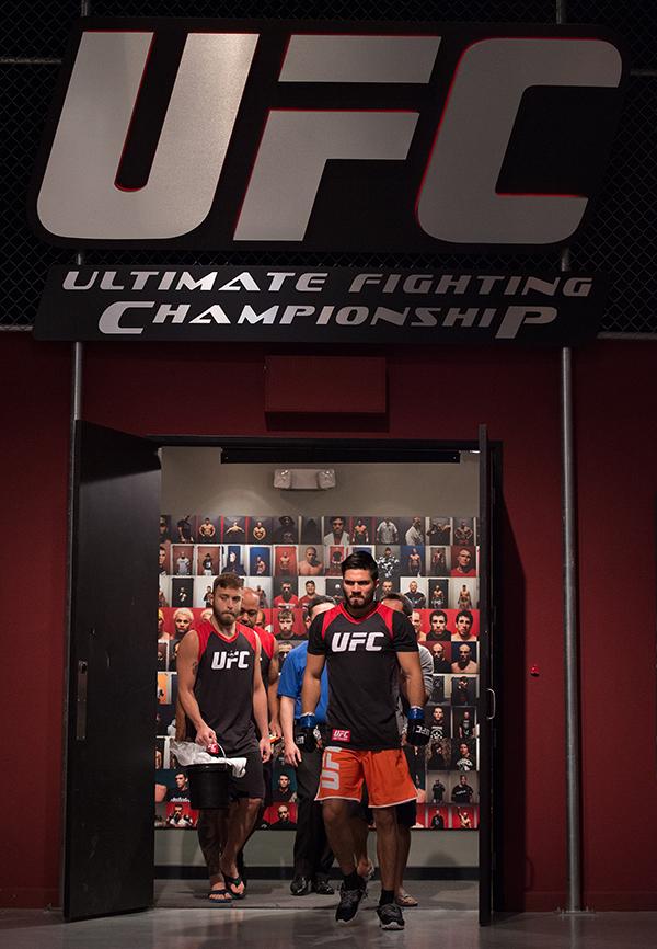 LAS VEGAS, NV - APRIL 21: Horacio Gutrierrez prepares to enter the Octagon before facing Polo Reyes in their semi-finals fight during the filming of The Ultimate Fighter Latin America: Team Gastelum vs Team Escudero on April 21, 2015 in Las Vegas, Nevada