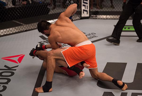 LAS VEGAS, NV - APRIL 21: Horacio Gutrierrez (top) punches Polo Reyes in their semi-finals fight during the filming of The Ultimate Fighter Latin America: Team Gastelum vs Team Escudero on April 21, 2015 in Las Vegas, Nevada. (Photo by Brandon Magnus/Zuf
