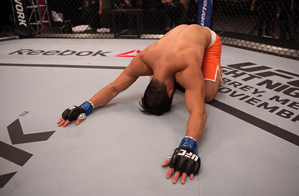 LAS VEGAS, NV - APRIL 21: Horacio Gutrierrez celebrates his victory over Polo Reyes in their semi-finals fight during the filming of The Ultimate Fighter Latin America: Team Gastelum vs Team Escudero on April 21, 2015 in Las Vegas, Nevada. (Photo by Bran