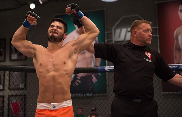 LAS VEGAS, NV - APRIL 21: Horacio Gutrierrez celebrates his victory over Polo Reyes in their semi-finals fight during the filming of The Ultimate Fighter Latin America: Team Gastelum vs Team Escudero on April 21, 2015 in Las Vegas, Nevada. (Photo by Bran