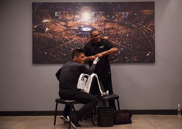 LAS VEGAS, NV - APRIL 7: Enrique Barzola gets his hands wrapped before facing Jonathan Ortega during the filming of The Ultimate Fighter Latin America: Team Gastelum vs Team Escudero on April 7, 2015 in Las Vegas, Nevada. (Photo by Brandon Magnus/Zuffa