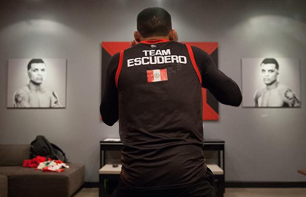 LAS VEGAS, NV - APRIL 7: Enrique Barzola warms up before facing Jonathan Ortega during the filming of The Ultimate Fighter Latin America: Team Gastelum vs Team Escudero on April 7, 2015 in Las Vegas, Nevada. (Photo by Brandon Magnus/Zuffa LLC/Zuffa LLC