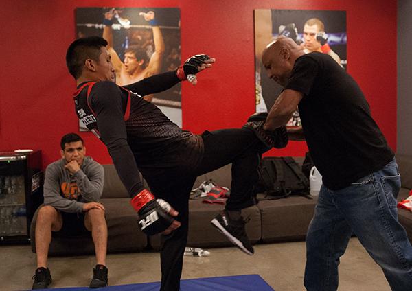 LAS VEGAS, NV - APRIL 7: Enrique Barzola warms up before facing Jonathan Ortega during the filming of The Ultimate Fighter Latin America: Team Gastelum vs Team Escudero on April 7, 2015 in Las Vegas, Nevada. (Photo by Brandon Magnus/Zuffa LLC/Zuffa LLC