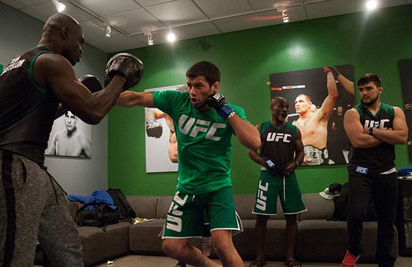 LAS VEGAS, NV - APRIL 7: Jonathan Ortega warms up before facing Enrique Barzola during the filming of The Ultimate Fighter Latin America: Team Gastelum vs Team Escudero on April 7, 2015 in Las Vegas, Nevada. (Photo by Brandon Magnus/Zuffa LLC/Zuffa LLC