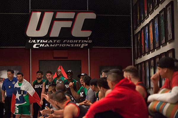 LAS VEGAS, NV - APRIL 7: Jonathan Ortega prepares to enter the Octagon before facing Enrique Barzola during the filming of The Ultimate Fighter Latin America: Team Gastelum vs Team Escudero on April 7, 2015 in Las Vegas, Nevada. (Photo by Brandon Magnus