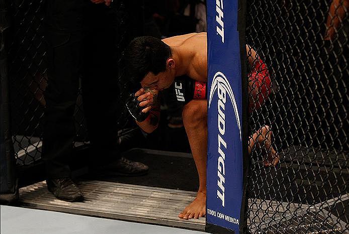 BUENOS AIRES, ARGENTINA - MAY 20: Pablo Sabori prepares to enter the Octagon before facing Santiago Cardenas during the filming of The Ultimate Fighter Latin America: Team Liddell vs Team Griffin on May 20, 2016 in Buenos Aires, Argentina. (Photo by Gabr