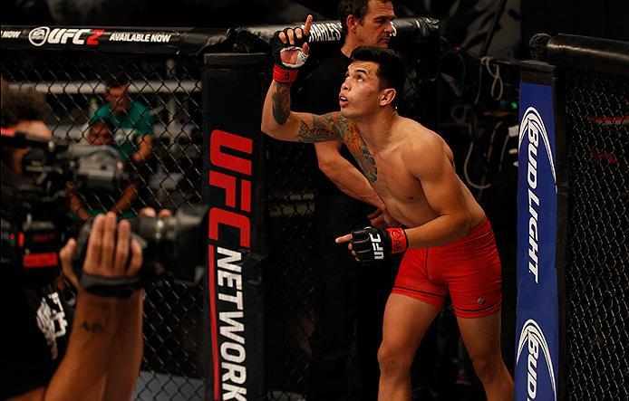 BUENOS AIRES, ARGENTINA - MAY 20:  Pablo Sabori enters the Octagon before facing Santiago Cardenas during the filming of The Ultimate Fighter Latin America: Team Liddell vs Team Griffin on May 20, 2016 in Buenos Aires, Argentina. (Photo by Gabriel Rossi/Z