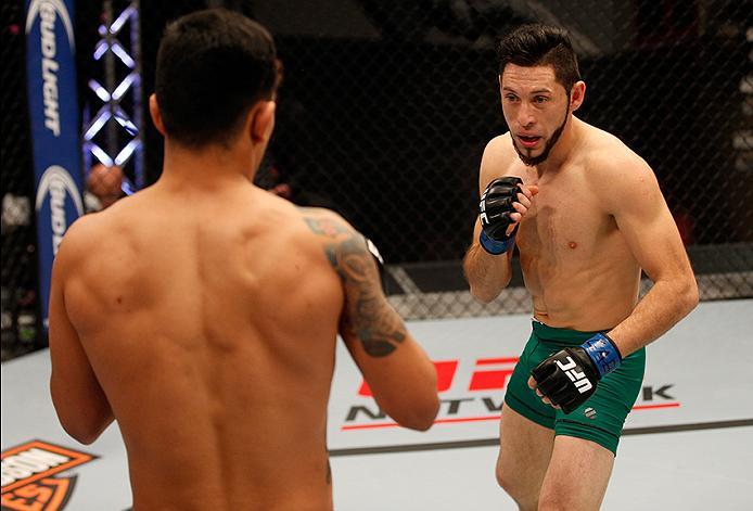 BUENOS AIRES, ARGENTINA - MAY 20: (R-L) Santiago Cardenas circles Pablo Sabori during the filming of The Ultimate Fighter Latin America: Team Liddell vs Team Griffin on May 20, 2016 in Buenos Aires, Argentina. (Photo by Gabriel Rossi/Zuffa LLC/Zuffa LLC