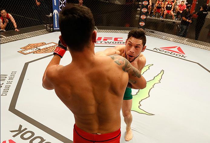 BUENOS AIRES, ARGENTINA - MAY 20:  (R-L) Santiago Cardenas punches Pablo Sabori during the filming of The Ultimate Fighter Latin America: Team Liddell vs Team Griffin on May 20, 2016 in Buenos Aires, Argentina. (Photo by Gabriel Rossi/Zuffa LLC/Zuffa LLC 