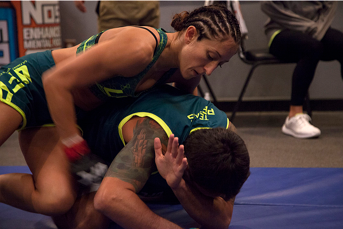 LAS VEGAS, NV - JULY 15:  Team Pettis fighter Jessica Penne warms up before facing team Melendez fighter Lisa Ellis during filming of season twenty of The Ultimate Fighter on July 15, 2014 in Las Vegas, Nevada. (Photo by Brandon Magnus/Zuffa LLC/Zuffa LLC