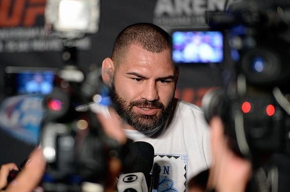 MEXICO CITY, MEXICO - NOVEMBER 13: Cain Velasquez interacts with the media during the UFC 180 Ultimate Media Day at the Camino Real Polanco Mexico on November 13, 2014 in Mexico City, Mexico. (Photo by Jeff Bottari/Zuffa LLC/Zuffa LLC via Getty Images)