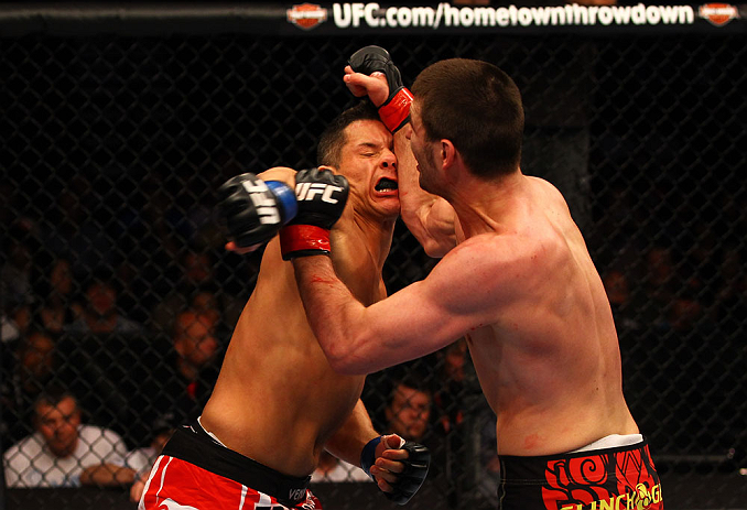 ATLANTA, GA - APRIL 21: Keith Wisniewski hits Chris Clements with an elbow during their welterweight bout for UFC 145 at Philips Arena on April 21, 2012 in Atlanta, Georgia. (Photo by Al Bello/Zuffa LLC/Zuffa LLC via Getty Images)