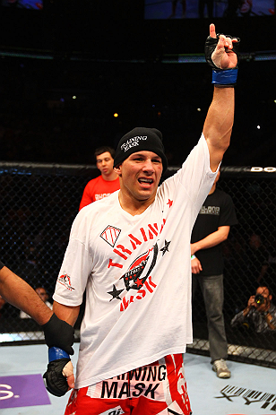 ATLANTA, GA - APRIL 21:  Chris Clements celebrates defeating Keith Wisniewski by split decision during their welterweight bout for UFC 145 at Philips Arena on April 21, 2012 in Atlanta, Georgia.  (Photo by Al Bello/Zuffa LLC/Zuffa LLC via Getty Images)