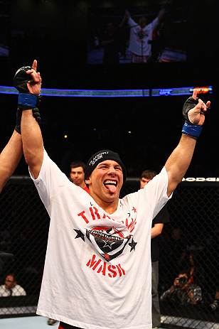 ATLANTA, GA - APRIL 21: Chris Clements celebrates defeating Keith Wisniewski by split decision during their welterweight bout for UFC 145 at Philips Arena on April 21, 2012 in Atlanta, Georgia. (Photo by Al Bello/Zuffa LLC/Zuffa LLC via Getty Images)