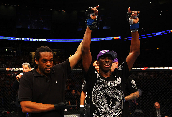 ATLANTA, GA - APRIL 21:  Anthony Njokuani (R) celebrates after defeating John Makdessi by unanimous decision during their lightweight bout for UFC 145 at Philips Arena on April 21, 2012 in Atlanta, Georgia.  (Photo by Al Bello/Zuffa LLC/Zuffa LLC via Gett