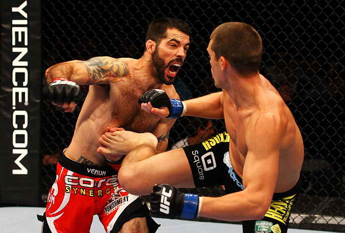 ATLANTA, GA - APRIL 21: Matt Brown (L) fights Stephen Thompson during their welterweight bout for UFC 145 at Philips Arena on April 21, 2012 in Atlanta, Georgia. (Photo by Al Bello/Zuffa LLC/Zuffa LLC via Getty Images)