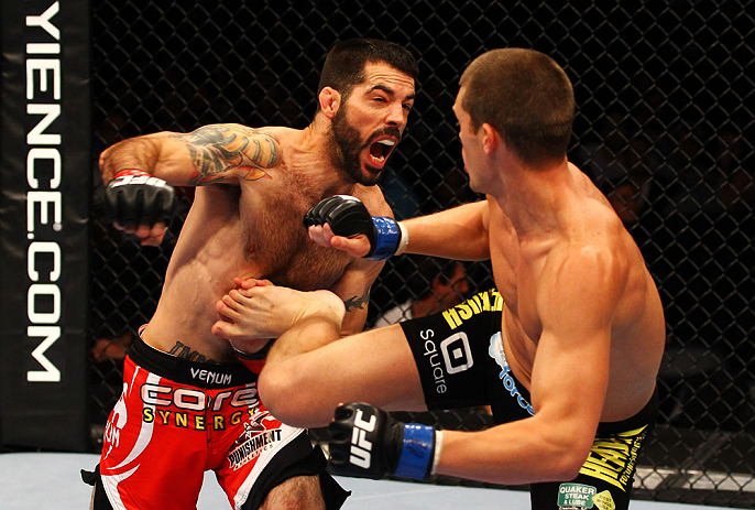 ATLANTA, GA - APRIL 21:  Matt Brown (L) fights Stephen Thompson during their welterweight bout for UFC 145 at Philips Arena on April 21, 2012 in Atlanta, Georgia.  (Photo by Al Bello/Zuffa LLC/Zuffa LLC via Getty Images)