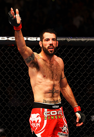 ATLANTA, GA - APRIL 21: Matt Brown gets the crowd excited during his welterweight bout against Stephen Thompson for UFC 145 at Philips Arena on April 21, 2012 in Atlanta, Georgia. (Photo by Al Bello/Zuffa LLC/Zuffa LLC via Getty Images)