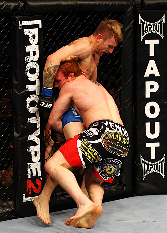 ATLANTA, GA - APRIL 21: Mark Bocek (R) grapples with John Alessio during their lightweight bout for UFC 145 at Philips Arena on April 21, 2012 in Atlanta, Georgia. (Photo by Al Bello/Zuffa LLC/Zuffa LLC via Getty Images)