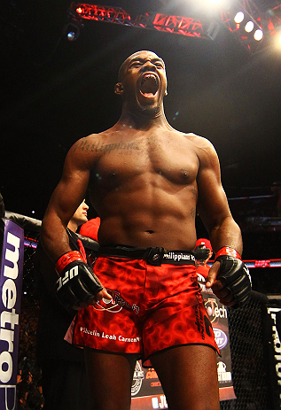 ATLANTA, GA - APRIL 21: Jon Jones is introduced for his light heavyweight title bout against Rashad Evans for UFC 145 at Philips Arena on April 21, 2012 in Atlanta, Georgia. (Photo by Al Bello/Zuffa LLC/Zuffa LLC via Getty Images)