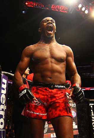 ATLANTA, GA - APRIL 21:  Jon Jones is introduced for his light heavyweight title bout against Rashad Evans for UFC 145 at Philips Arena on April 21, 2012 in Atlanta, Georgia.  (Photo by Al Bello/Zuffa LLC/Zuffa LLC via Getty Images)