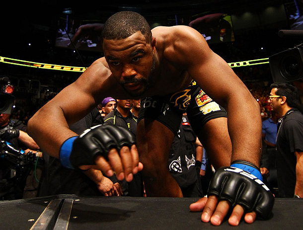 ATLANTA, GA - APRIL 21: Rashad Evans climbs into the octagon for his light heavyweight title bout against Jon Jones for UFC 145 at Philips Arena on April 21, 2012 in Atlanta, Georgia. (Photo by Al Bello/Zuffa LLC/Zuffa LLC via Getty Images)