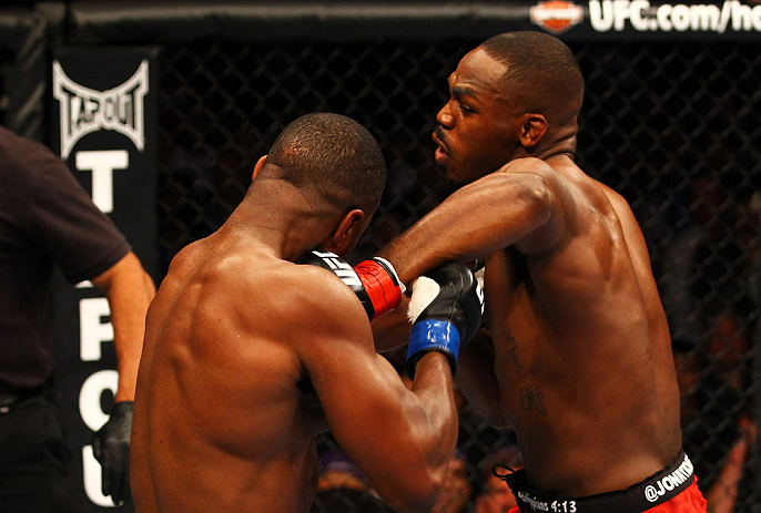 ATLANTA, GA - APRIL 21: Jon Jones (R) punches Rashad Evans during their light heavyweight title bout for UFC 145 at Philips Arena on April 21, 2012 in Atlanta, Georgia. (Photo by Al Bello/Zuffa LLC/Zuffa LLC via Getty Images)