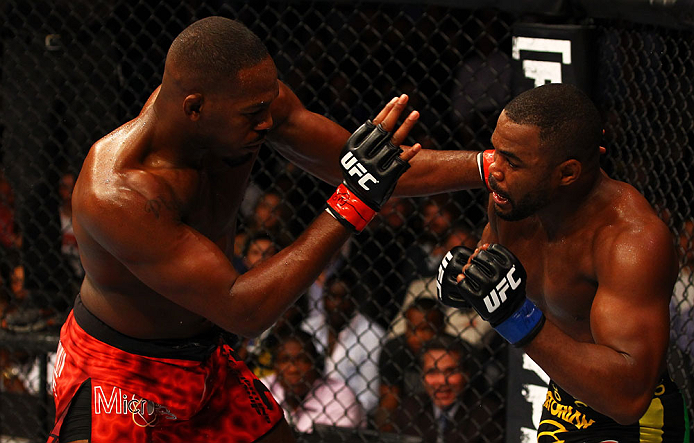 ATLANTA, GA - APRIL 21: Jon Jones (L) fights Rashad Evans during their light heavyweight title bout for UFC 145 at Philips Arena on April 21, 2012 in Atlanta, Georgia. (Photo by Al Bello/Zuffa LLC/Zuffa LLC via Getty Images)