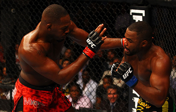 ATLANTA, GA - APRIL 21:  Jon Jones (L) fights Rashad Evans during their light heavyweight title bout for UFC 145 at Philips Arena on April 21, 2012 in Atlanta, Georgia.  (Photo by Al Bello/Zuffa LLC/Zuffa LLC via Getty Images)