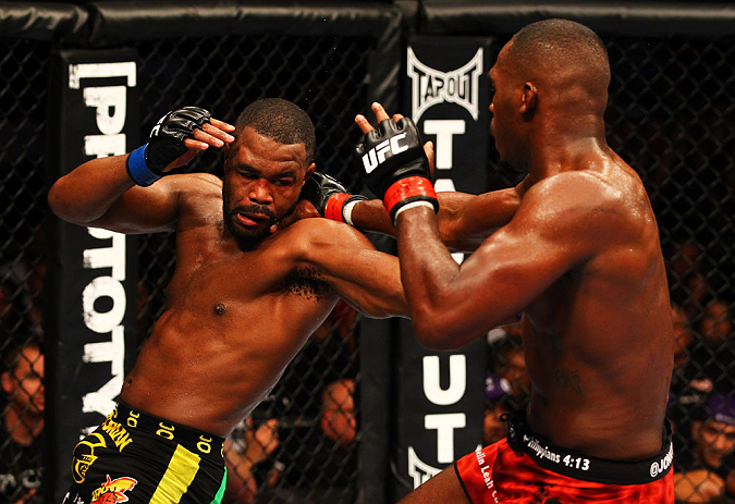 ATLANTA, GA - APRIL 21: Jon Jones (R) punches Rashad Evans during their light heavyweight title bout for UFC 145 at Philips Arena on April 21, 2012 in Atlanta, Georgia. (Photo by Al Bello/Zuffa LLC/Zuffa LLC via Getty Images)
