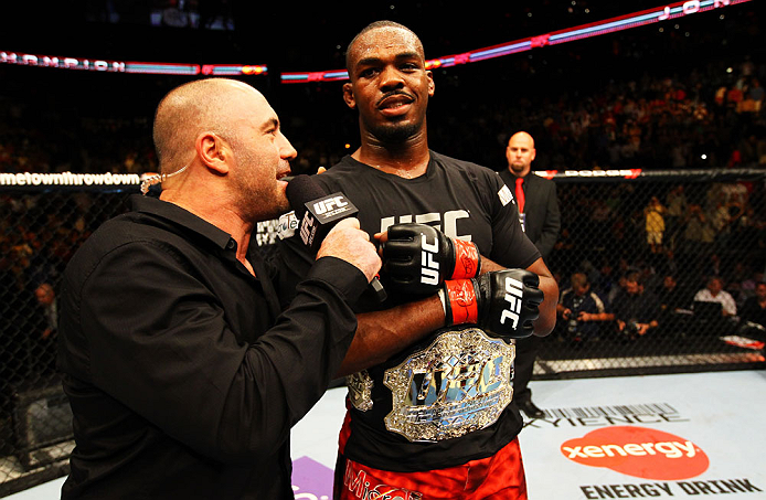 ATLANTA, GA - APRIL 21: Jon Jones is interviewed after defeating Rashad Evans by unanimous decision in their light heavyweight title bout for UFC 145 at Philips Arena on April 21, 2012 in Atlanta, Georgia. (Photo by Al Bello/Zuffa LLC/Zuffa LLC via Gett
