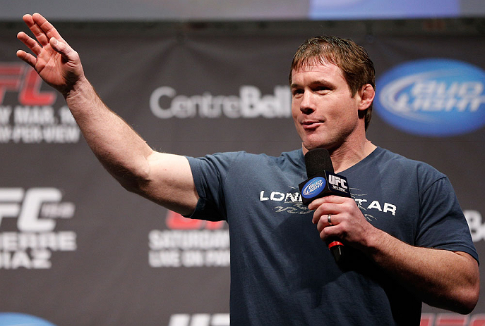 MONTREAL, QC - MARCH 15: Matt Hughes interacts with fans during a Q&A session before the UFC 158 weigh-in at Bell Centre on March 15, 2013 in Montreal, Quebec, Canada. (Photo by Josh Hedges/Zuffa LLC/Zuffa LLC via Getty Images)