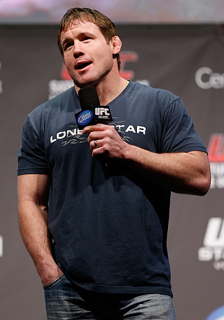 MONTREAL, QC - MARCH 15: Matt Hughes interacts with fans during a Q&A session before the UFC 158 weigh-in at Bell Centre on March 15, 2013 in Montreal, Quebec, Canada. (Photo by Josh Hedges/Zuffa LLC/Zuffa LLC via Getty Images)