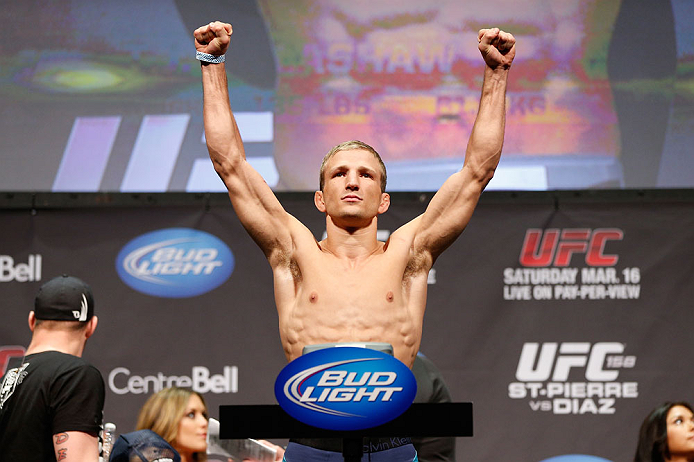 MONTREAL, QC - MARCH 15: T.J. Dillashaw weighs in during the UFC 158 weigh-in at Bell Centre on March 15, 2013 in Montreal, Quebec, Canada. (Photo by Josh Hedges/Zuffa LLC/Zuffa LLC via Getty Images)