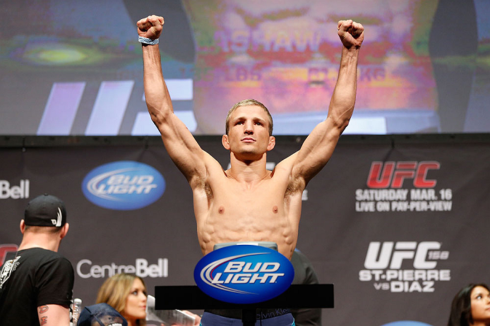 MONTREAL, QC - MARCH 15:  T.J. Dillashaw weighs in during the UFC 158 weigh-in at Bell Centre on March 15, 2013 in Montreal, Quebec, Canada.  (Photo by Josh Hedges/Zuffa LLC/Zuffa LLC via Getty Images)