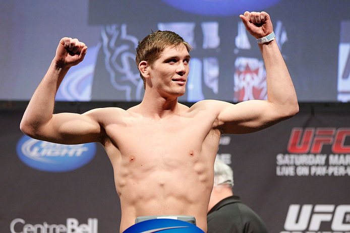 MONTREAL, QC - MARCH 15: Jordan Mein weighs in during the UFC 158 weigh-in at Bell Centre on March 15, 2013 in Montreal, Quebec, Canada. (Photo by Josh Hedges/Zuffa LLC/Zuffa LLC via Getty Images)