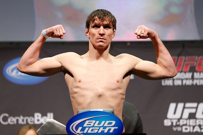 MONTREAL, QC - MARCH 15: Darren Elkins weighs in during the UFC 158 weigh-in at Bell Centre on March 15, 2013 in Montreal, Quebec, Canada. (Photo by Josh Hedges/Zuffa LLC/Zuffa LLC via Getty Images)